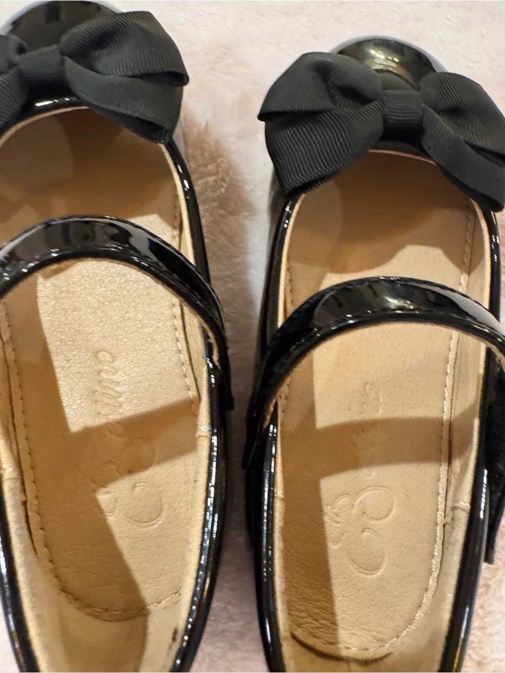 Little Girls Black Patent Mary Jane with Grosgrain Bow Accent